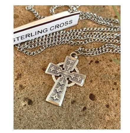 Sterling Celtic Cross Necklace, Boys and Men Celtic Cross,Christian Jewelry, Celtic Knots Medal, Irish Jewelry, Ladies Cross Medal
