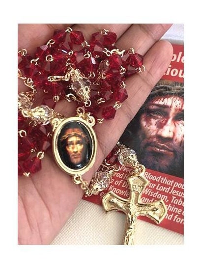 Chaplet of The Precious Blood of Jesus, 12 Beads Chaplets Rosary, Most Precious Blood Of Jesus Rosary, Red Crystal Rosary, Divine Protection
