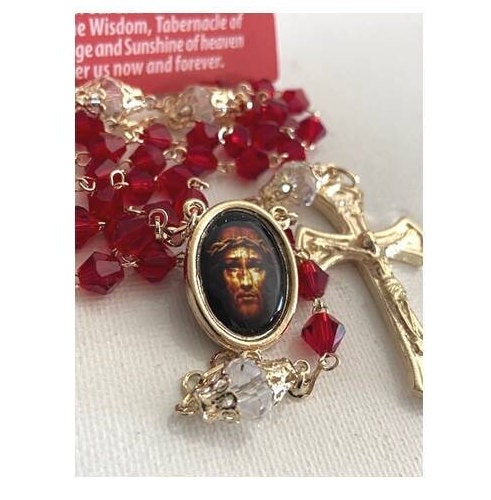 Chaplet of The Precious Blood of Jesus, 12 Beads Chaplets Rosary, Most Precious Blood Of Jesus Rosary, Red Crystal Rosary, Divine Protection