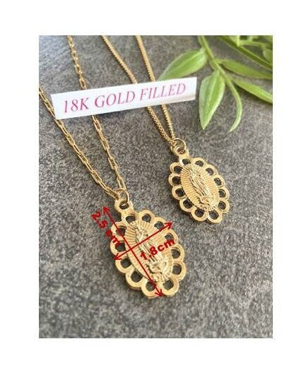 Gold Virgin Mary Necklace, Gold Filled Our Lady of Guadalupe Necklace, 18KT Gold Filled Feminine Guadalupe Jewelry,Motherhood Saint Jewelry