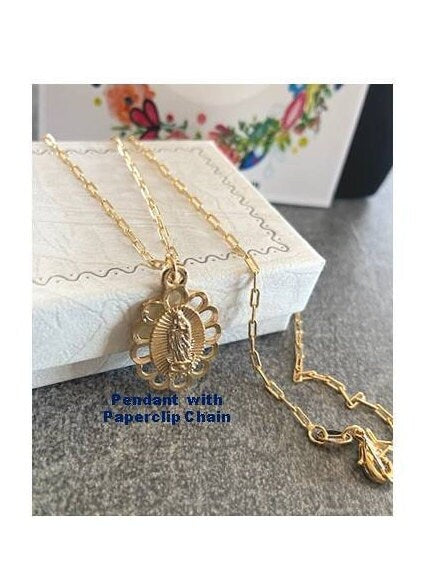 Gold Virgin Mary Necklace, Gold Filled Our Lady of Guadalupe Necklace, 18KT Gold Filled Feminine Guadalupe Jewelry,Motherhood Saint Jewelry