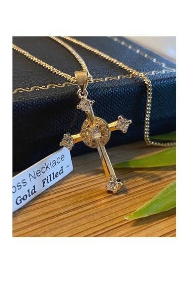 Gold Filled Celtic Cross, Unity Cross with CZ Stone, Crystal Celtic Cross Necklace, 18KT Gold Filled Ladies Cross. Christian Cross Jewelry