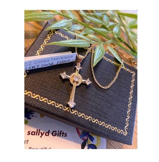 Gold Filled Celtic Cross, Unity Cross with CZ Stone, Crystal Celtic Cross Necklace, 18KT Gold Filled Ladies Cross. Christian Cross Jewelry