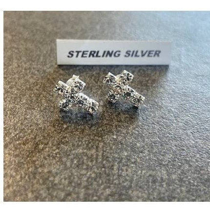 Sterling Crystal Earring Stud, CZ Cross Earring, Classy Clear Stone Cross Sterling Ear Stud, Cross Crystal Jewelry, Silver Cross Ear Stud
