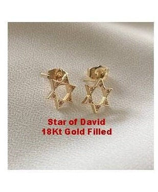 Star Of David Ear Stud Earring, 18Kt Gold Filled Star of David , Shield of David Jewelry, CZ Gold Earring,Orthodox Gift, Confirmation Gift
