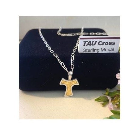 Mini Tau Cross Medal, Sterling Silver Tau Cross Pendant, 18KT Gold On Sterling Tau Cross, Franciscan Cross For Kids, Dainty St Francis Cross