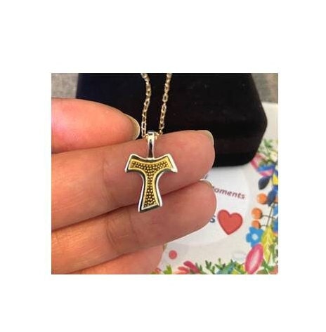 Mini Tau Cross Medal, Sterling Silver Tau Cross Pendant, 18KT Gold On Sterling Tau Cross, Franciscan Cross For Kids, Dainty St Francis Cross