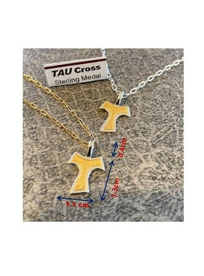 Mini Tau Cross Medal, Sterling Silver Tau Cross Pendant, 18KT Gold On Sterling Tau Cross, Franciscan Cross For Kids, Dainty St Francis Cross