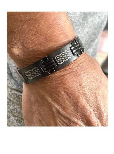 Black Tone Cross Stainless Steel Bracelet, Stainless Steel Mens Bracelet, Black Wristband with Cross, Strong Steel New Unisex Bracelet