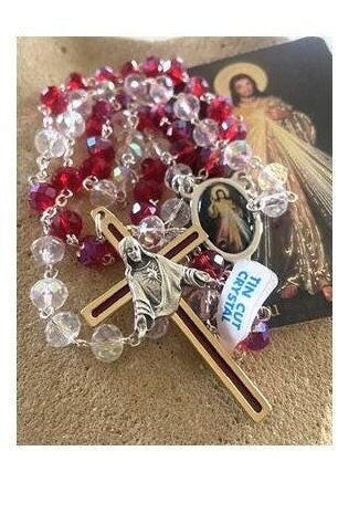 Divine Mercy Chaplet, Divine Mercy Crystal Rosary, St Faustina Prayer, How to Pray the Chaplet Prayer Card, Risen Christ,Blood of Jesus