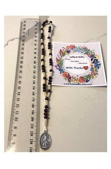 Saint Michael Chaplet, St Michael Arcangel Wood Chaplet, Special Prayer Beads, How to Pray The Chaplet Card, Natural Wood Corded Rosary