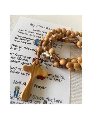 Childrens Rosary, Small Olivewood Rosary to wear, School Rosary for boys,First Communion Gift, Lord's Prayer and Hail Mary, My First Rosary