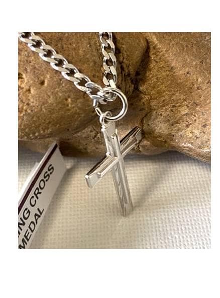 Sterling Cross for Men,Adults Sterling Silver Cross Medal, Quality and Strong Cross Necklace, Thick Stainless Steel Chain,Simple and Stylish