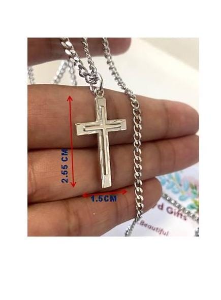 Sterling Cross for Men,Adults Sterling Silver Cross Medal, Quality and Strong Cross Necklace, Thick Stainless Steel Chain,Simple and Stylish